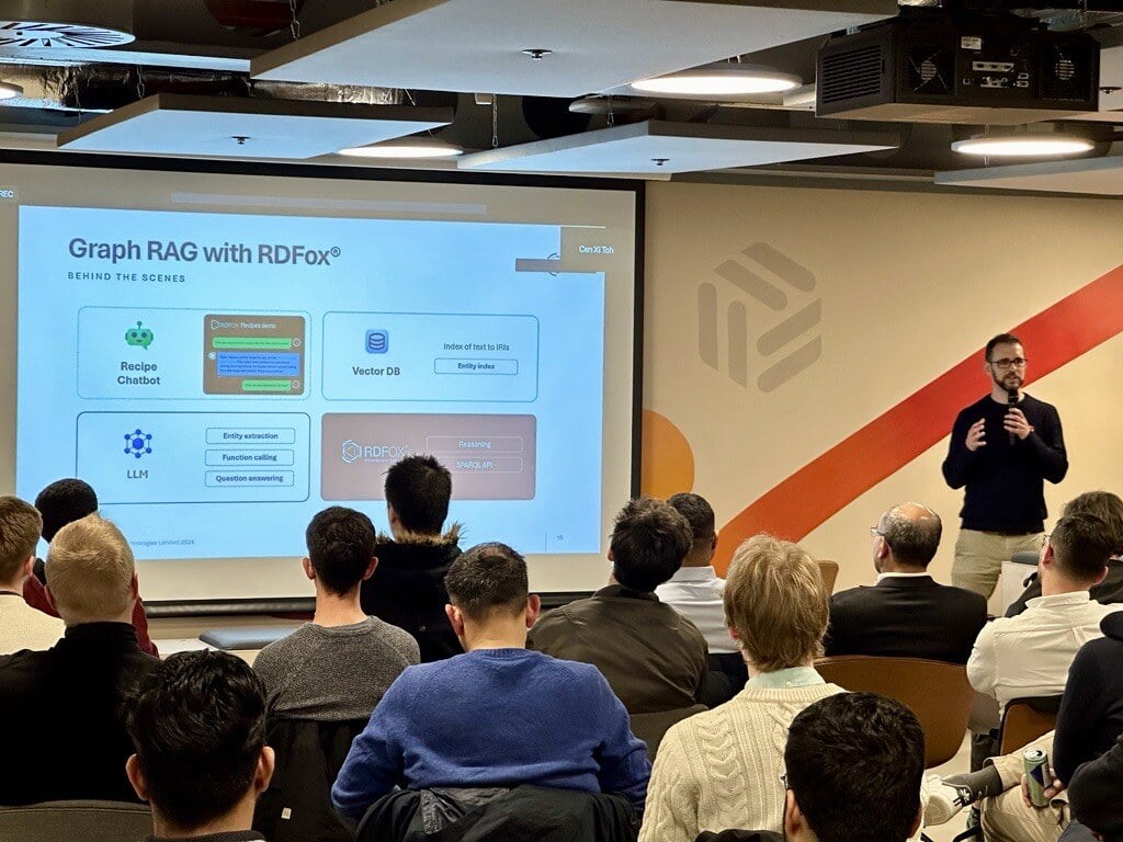 Awesome demo from Cen Xi Toh and Nick Form last night at #CDL24!
We couldn't be happier to show off our work with #RAG, #LLMs, and Reasoning!
It was amazing to get such great questions around rules too, thanks to everyone who came along!

#SemanticWeb #KnowledgeGraphs