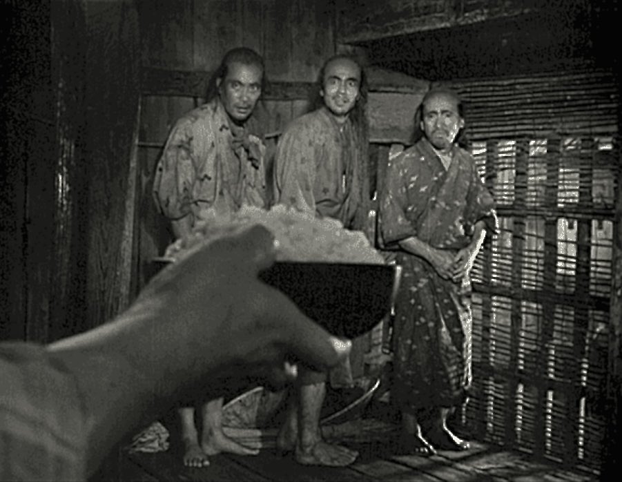Seven Samurai is 70 It’s my favourite film & this beautiful shot best sums up why. The villagers only have precious rice (eating lowly millet instead) to offer samurai & are rejected by proud samurai for doing so. Kambei, however, understands their sacrifice & agrees to help.