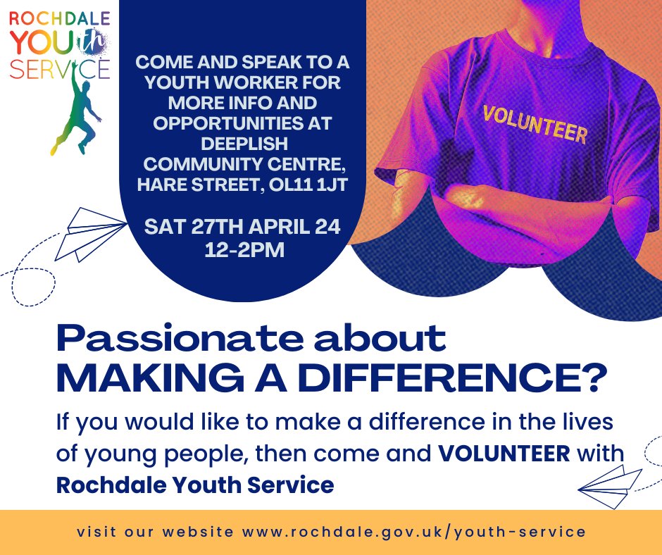 Interested in working with young people to make a positive difference? Come a visit me at the Community Fun Day at Deeplish Community Centre to find out what opportunities we have @RochdaleYouthie @RochdaleCouncil