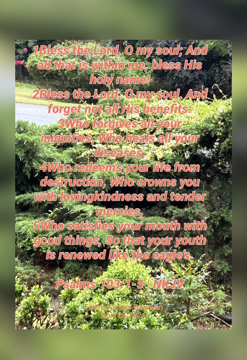 Who forgives all your iniquities, Who heals all your diseases, 4Who redeems your life from destruction…!

#GODfaith#GODfaith
#dailyblessings
#awesomeGOD
#theLORDismystrengthandmysong