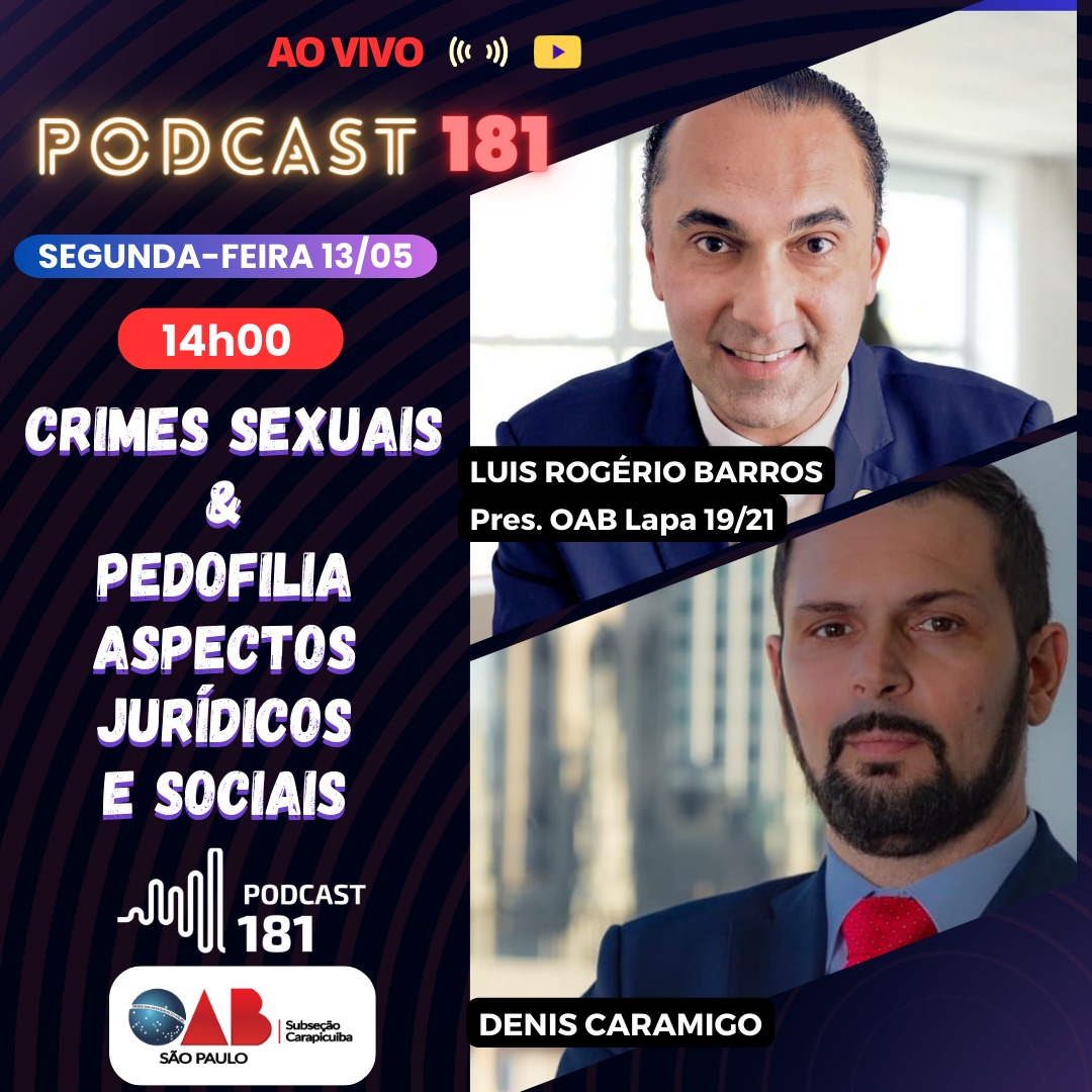 deniscaramigo's tweet photo. Esse🎙️você não pode perder!

 Segunda-feira, dia 13 de MAIO de 2024 às 14h, no PodCast 181 da OAB/SP Subseção de Carapicuíba, falarei sobre CRIMES SEXUAIS &amp; PEDOFILIA - Aspectos jurídicos e sociais ⚖️🚨 sob a condução brilhante do Dr. Luis Rogério Barros.
https://t.co/f7l8rCbR6P https://t.co/tY0CLQkftv