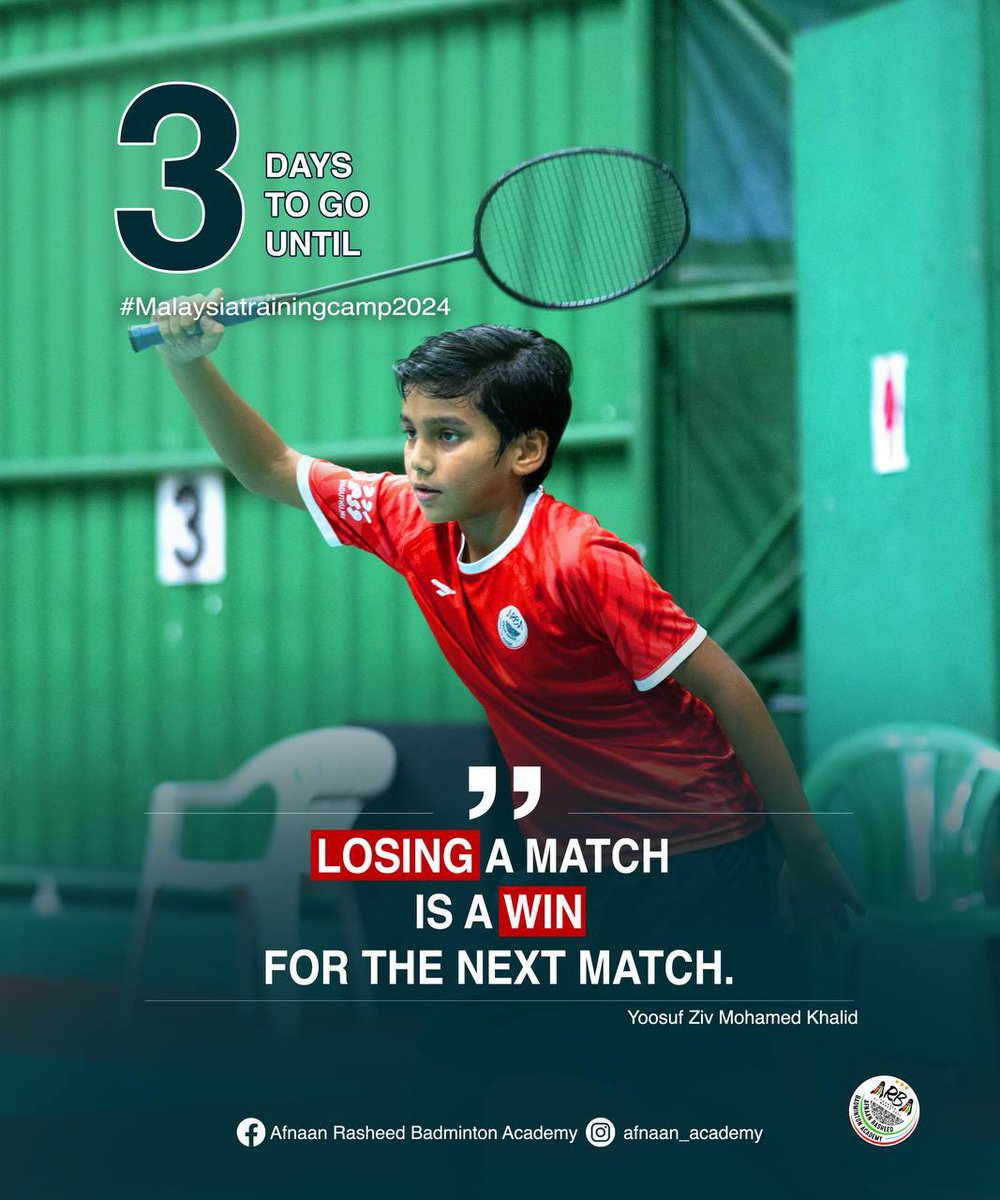 3 days to go until #malaysiatrainingcamp2024🙌

#afnaanacademy #TeamMaldives #unbeatabletogether💪🏸

@VaguthuOnline