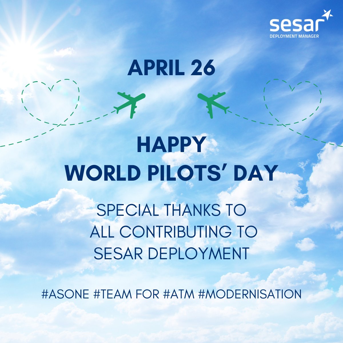🙏to all #civil #military #pilots in #EU & around the world. Not only because they fly us safely to our destination or watch over the airspace, but also because their insights, feedback & experience helps us to build a #stronger #modern #ATM #AsOne #SESAR. #WorldPilotsDay