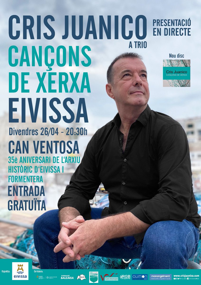 Cris Juanico actuarà avui divendres a Can Ventosa, a les 20.30 hores, amb motiu del 35è aniversari de l'Arxiu Històric d'Eivissa i Formentera (AHEiF). L'entrada es gratuïta però s'ha de reservar a través de la web 👉🏻 culturaentradesonline.eivissa.es/par-public/res…