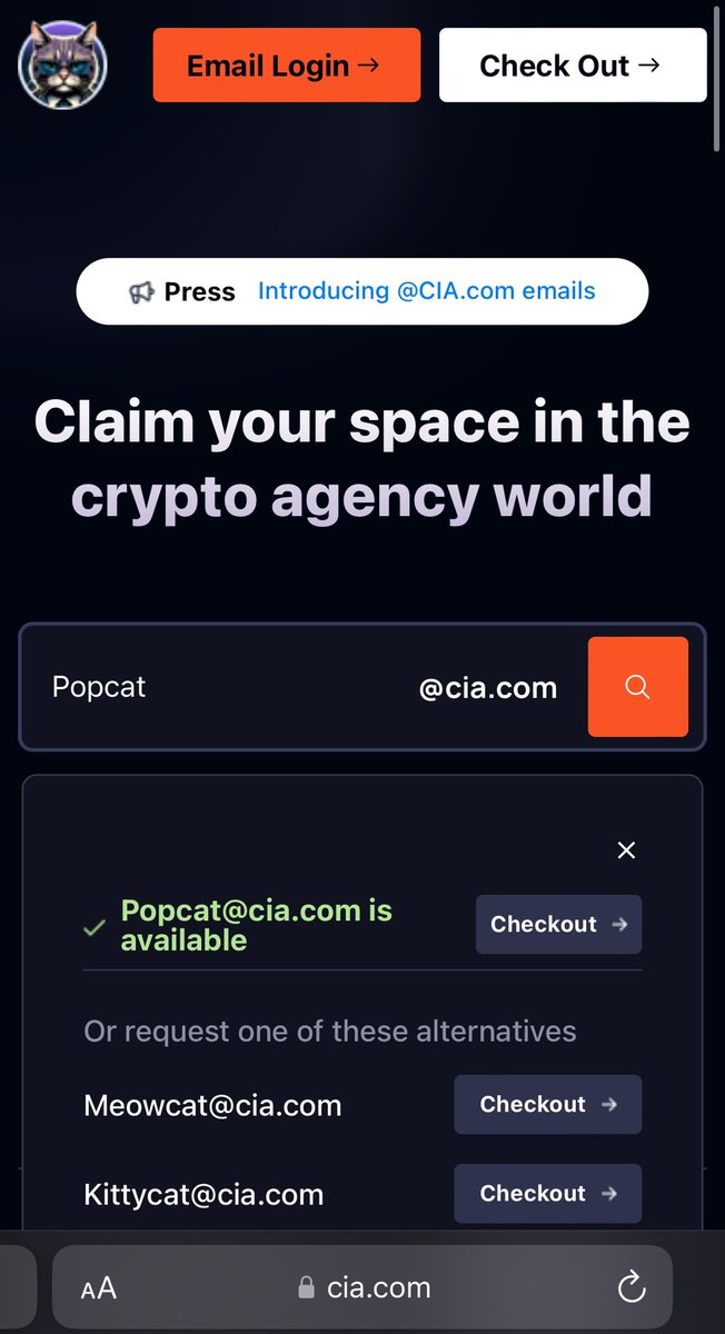 @DegenerateNews @POPCATSOLANA @MewsWorld The Cat Intelligence Agency would like to offer this exclusive @ CIA . COM email to @POPCATSOLANA 

😼 CIA {.} COM