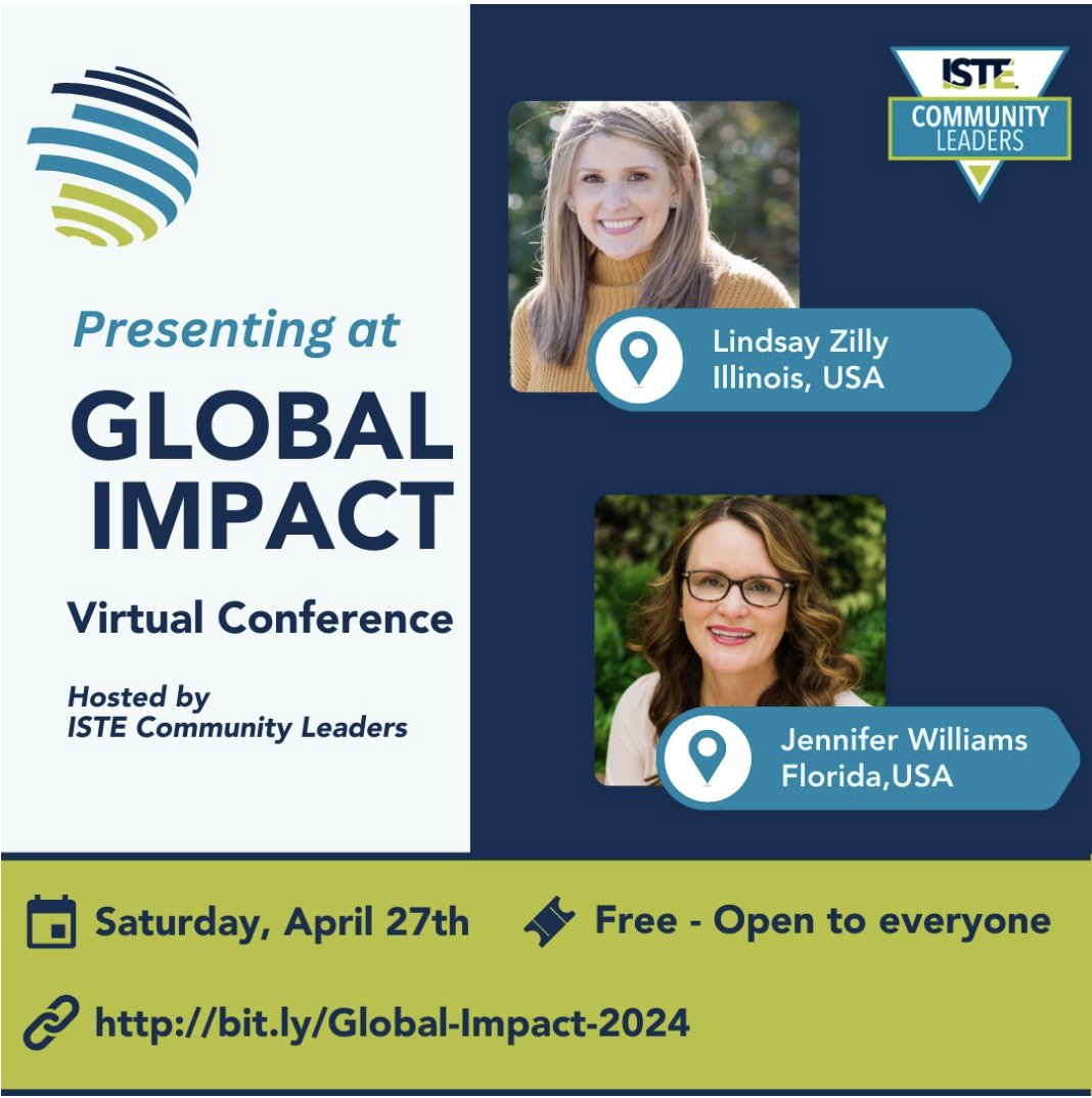 Don't miss the #GlobalImpact webinar happening tomorrow  April 27th! 🌐💚 FREE, online, & open to all!
bit.ly/Global-Impact-……
Excited to share on two topics that we love:
💡Build the Change
🌏Creating Projects for the Planet
Hope to see you there! #ISTECommunty #ISTEGlobal