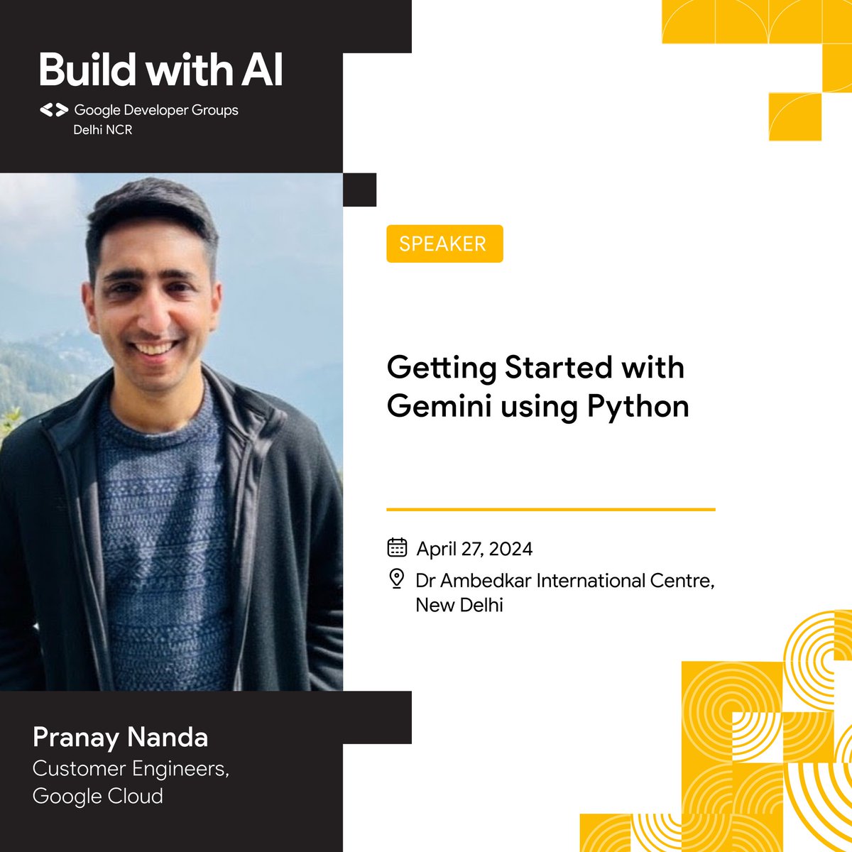 Devs, unlock the infinite with @ipranaynanda ! 🌌 The Google Cloud pro is teaching us to unleash Gemini's Generative AI power using Python. Be among the first to master this game-changing tech! 🐍🔥