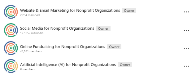 Have useful resources to share with the nonprofit sector - or looking for resources? Check out our LinkedIn Groups!

1) Social Media for NPOs: 
linkedin.com/groups/1172477

2) Online Fundraising for NPOs:
linkedin.com/groups/3694133

3) AI for Nonprofits:
linkedin.com/groups/14431695 New!