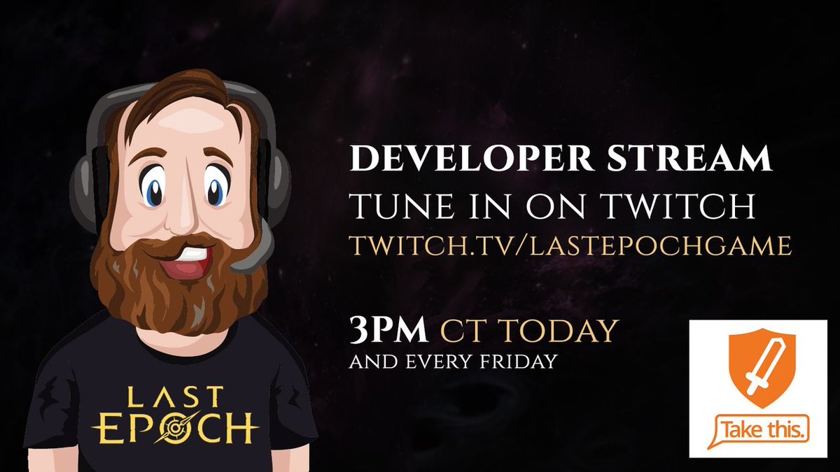 Come join Mike @ 3pm CDT, live on Twitch! Link: bit.ly/3zX88IS We have chosen Take this. as our charity for this stream. #DevStream #ARPG #LastEpoch