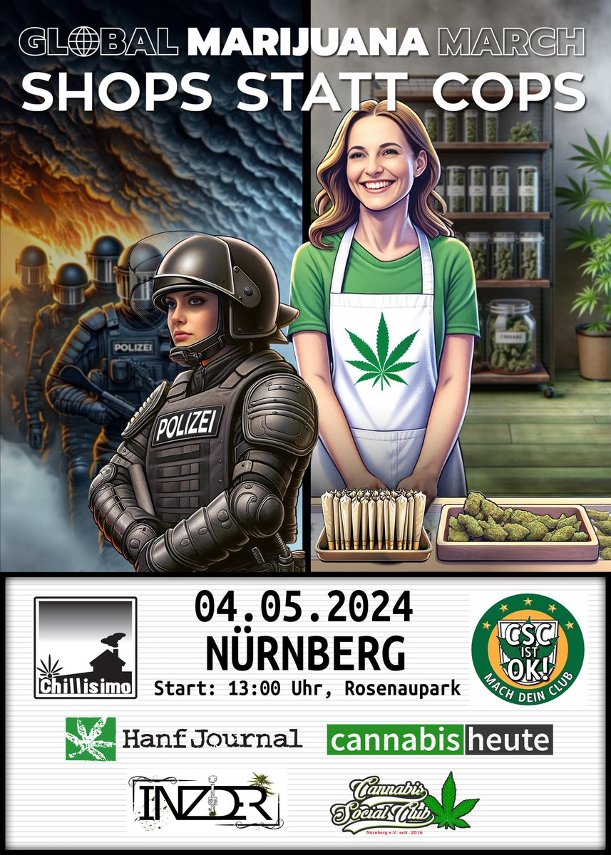 Am Samstag, 04.05. ab 13 Uhr Global Marijuana March in Nürnberg 🥦 #CanG #Entkriminalisierung #Legalisierung #antipro #Weedmob #Cannabis