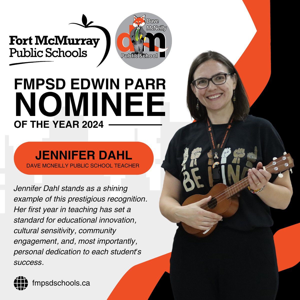 FMPSD is proud to announce that Jennifer Dahl, a @McNeillyfmpsd teacher, has earned a prestigious nomination for the Alberta School Boards Association's (ASBA) Edwin Parr Teacher Award.

To read more: bit.ly/3QnLeDo

@annaleeskinner @LindaMywaart
#FMPSD #YMM #RMWB