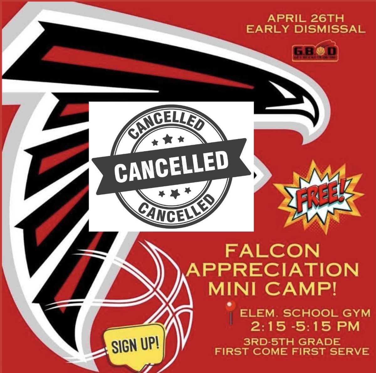 The Falcon Appreciation Mini Camp today has been CANCELLED.