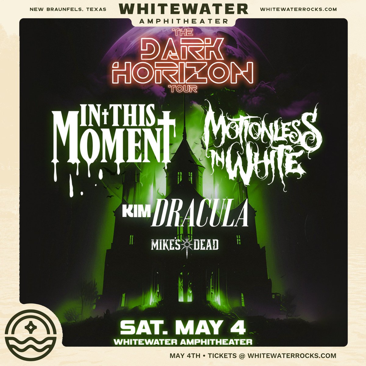 We can't wait for @officialitm & @miwband with @kimdrac and @mikes_dead next weekend! Who's coming?! 🤘 Get your tix: bit.ly/ITMMIW24 #inthismoment #motionlessinwhite #nbtx #ontheriverunderthestars