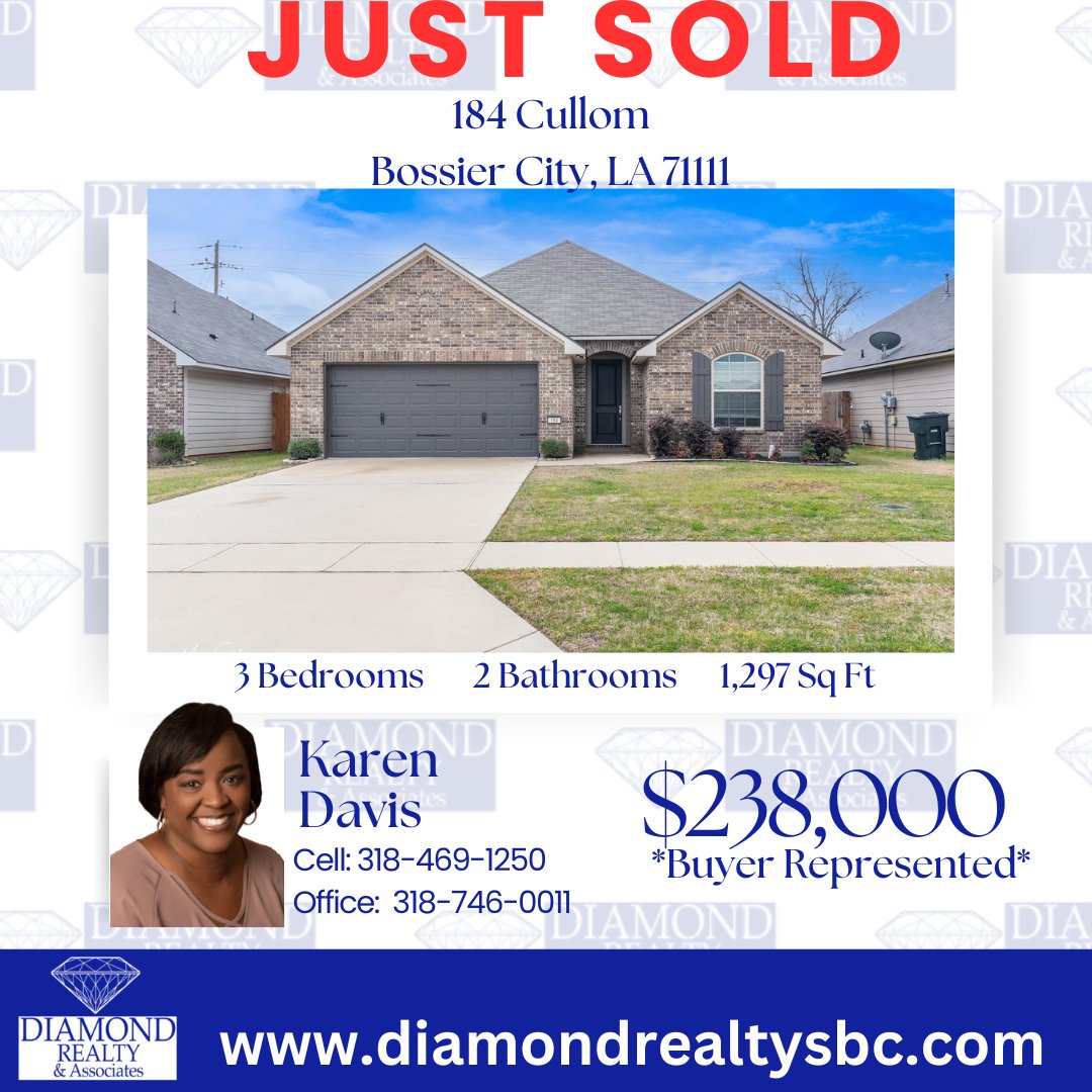 Congrats to Karen Davis on her closing!
#justsold
#DiamondRealtyAssociates #RealEstateSBC #ACutAbovetheRest #LouisianaHomes #diamonddifference #shreveport #bossiercity #realestatelife #shreveportrealestate #bossiercityrealesate #benton #arklatex