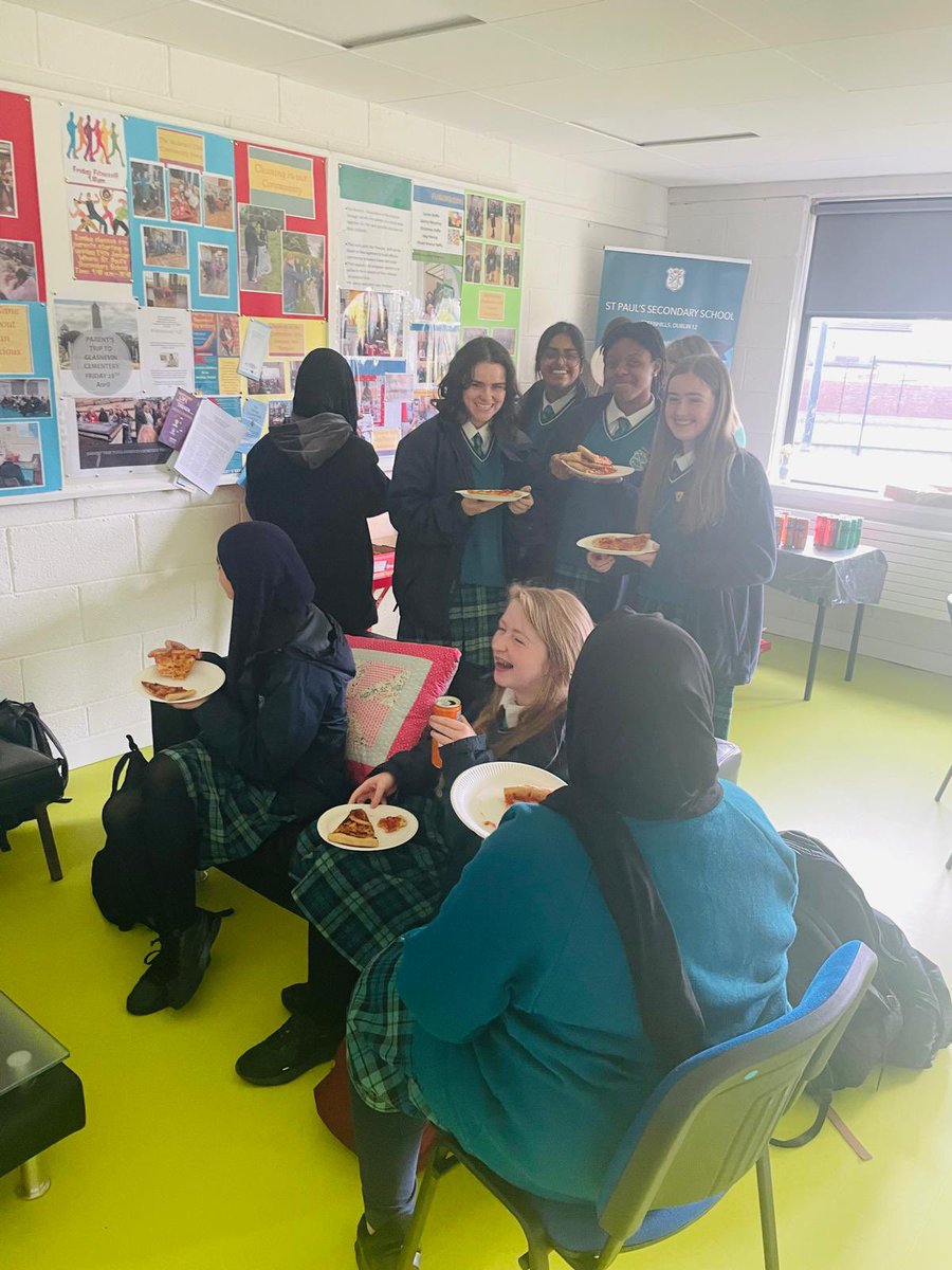 Rang Brid, the winning senior class in our Spring Attendance Challenge, enjoying their pizza party at lunchtime today. Well done ladies!! 🍕🍕🥳🥳 #EverySchoolDayCounts