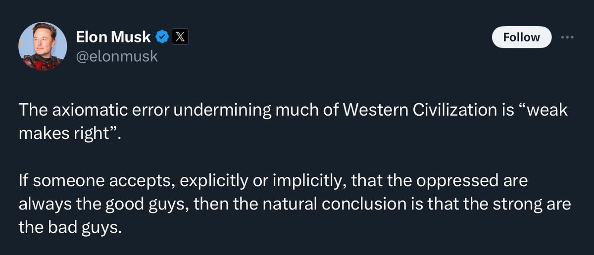 [nods] The strong are the bad guys. Get some therapy.