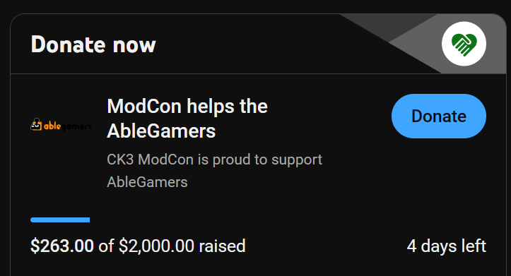 We haven't started yet, and not including the fantastic <a href="/PdxInteractive/">Paradox Interactive</a> Donation (counted separately), we are already at $263 raised! 

Check the today's stream!: youtube.com/watch?v=A5HZfE… 
Or our website: modcon.xyz