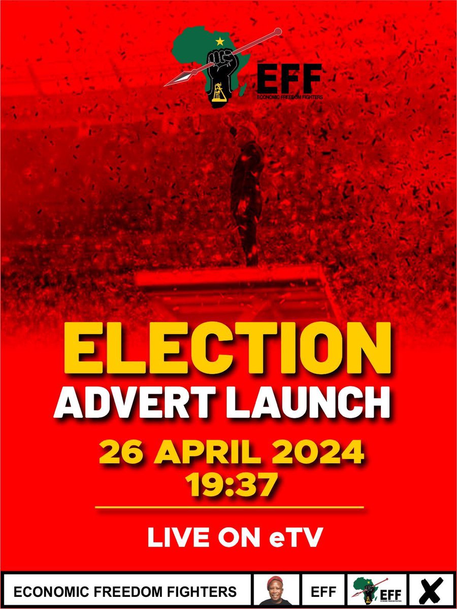 [Do Not Miss] The EFF advert is scheduled to play at 19h37 on eTV tonight. It’s a must watch. OUR LAND AND JOBS NOW! STOP LOAD SHEDDING NOW! #EFFAdvert