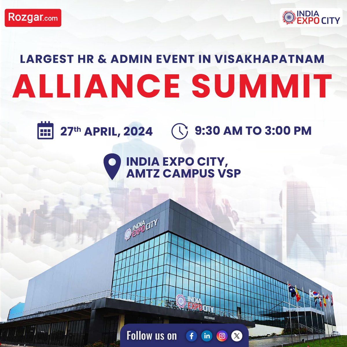 🌟 Join us at the #AllianceSummit on April 27th, 2024, at India Expo City, #Visakhapatnam! 🚀 

#rozgar #HR #Admin #networking #industryleaders #vizag #indiaexpocity #event #summit #conference #iec #participants #opportunities #business #keynotes #panelist #collaboration