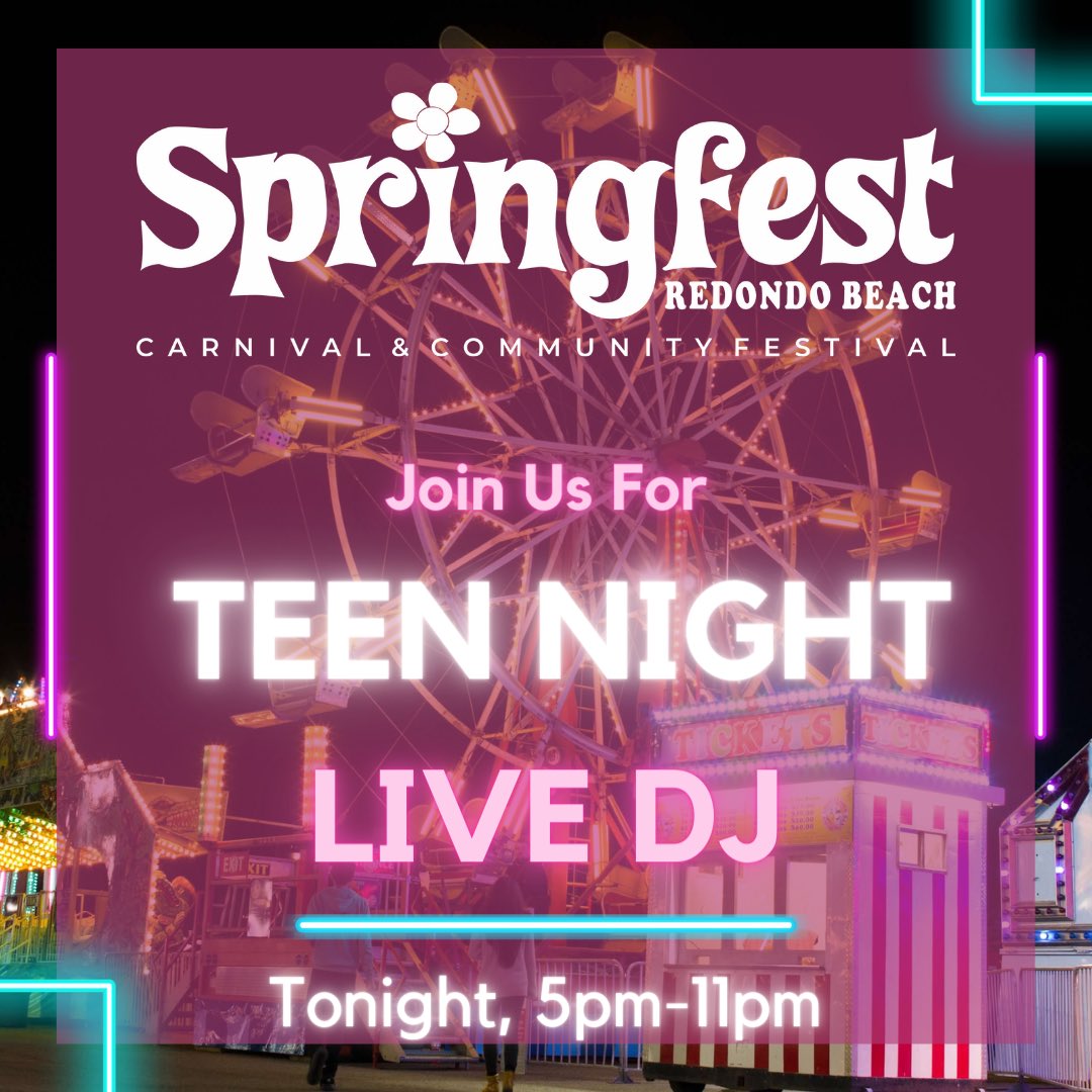 Tonight is Teen Night with a live DJ, 5pm-11pm! Thank you to these amazing sponsors for making this special night happen: @BCHD @allcovebeachcities
@clearbehavioralhealth Purchase 🎟️ in advance, via link in bio. #springfest #redondobeach #southbay #nrbba #community #teennight