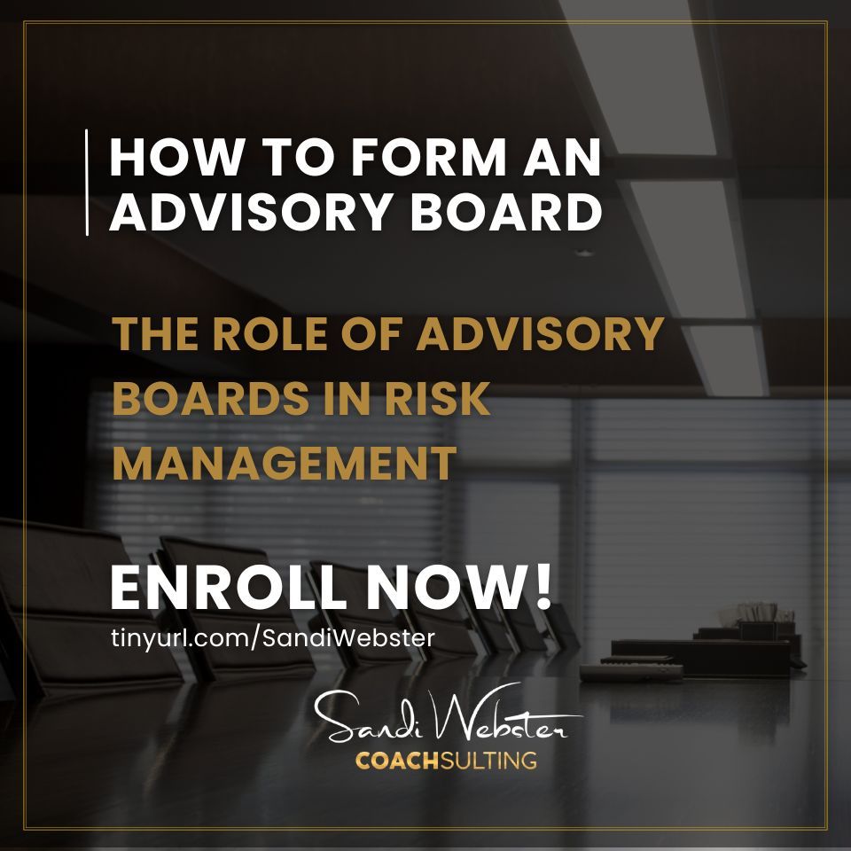 Advisory boards can bring in diverse industry knowledge and experience, allowing them to identify risks that may not be apparent to the business's internal team. Buy now at tinyurl.com/SandiWebster.
 
#advisoryboard #boardmember #strategicadvice #experiencedprofessionals