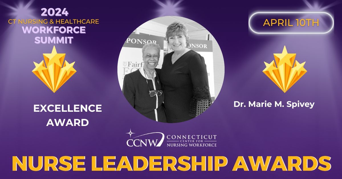 Correction Post: 🏆 The CCNW Annual Excellence Award was presented to Dr. Marie M. Spivey on April 10th at the CT Nursing and Healthcare Workforce Summit. Press: buff.ly/3U7JoHw

#CCNW #nurseleaders #nursingworkforce #nursingcareers