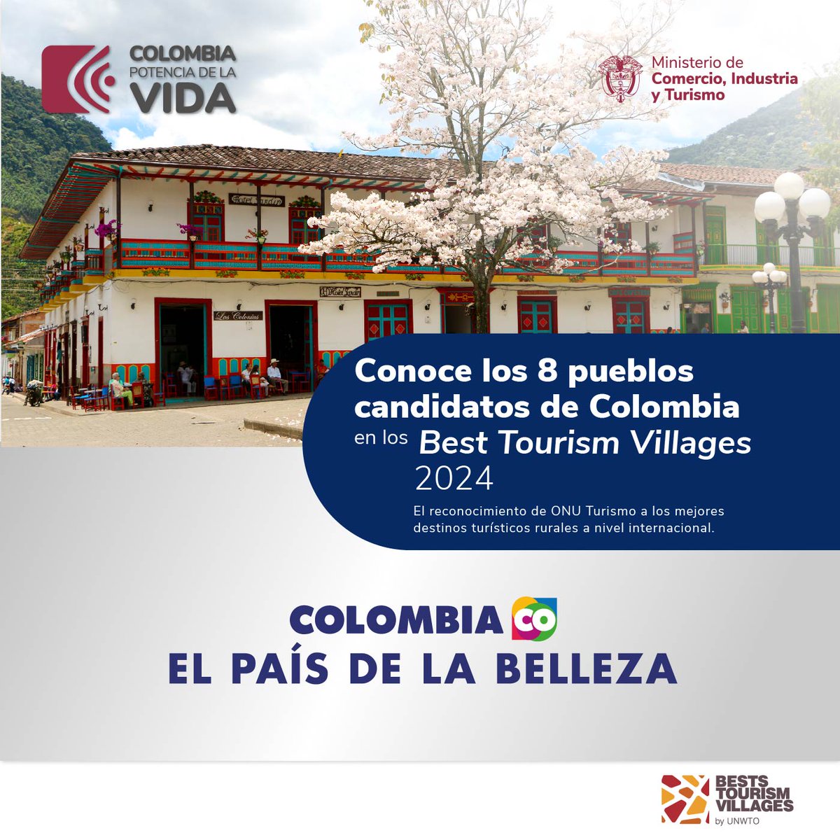 📌 Seleccionamos el TOP 8️⃣ de los mejores pueblos para el #turismorural que representarán a Colombia, 🇨🇴 #ElPaísDeLaBelleza, en los @BTV_UNWTO. 

Te invitamos a conocerlos y a comentar, ¡cuál es tu favorito! 👇