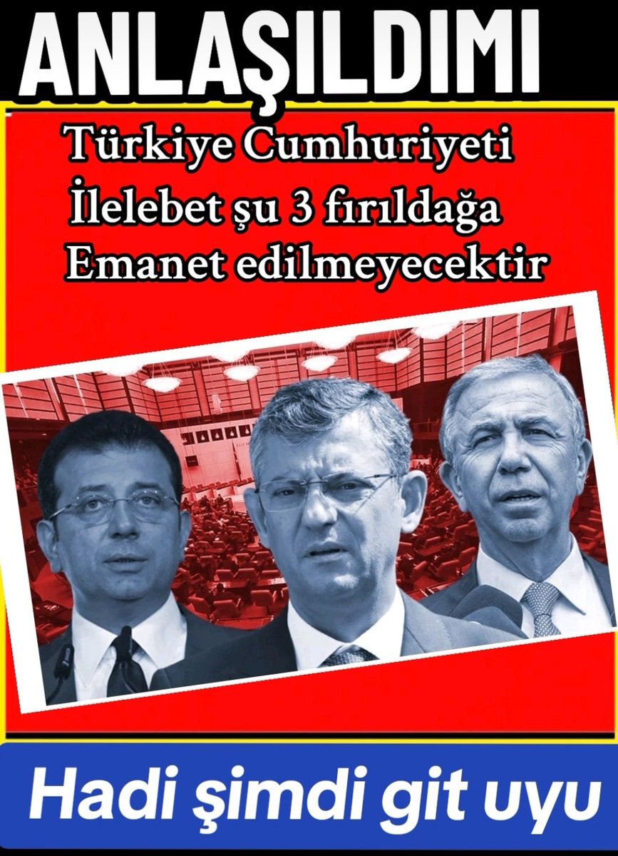 Şimdi anlaştık mı... ❗ Anladınız mı... Fazla şeeetmeyin... Menderesi asanlar, işkencede milletin uzuvlarına bile elektrik veren zihniyet asla bu ülkede İKTİDAR olamaz. Geçti artık.. Tayyip Erdoğan ve ekibi var. Osmanlı torunları var. Noktaaaaaaa😄