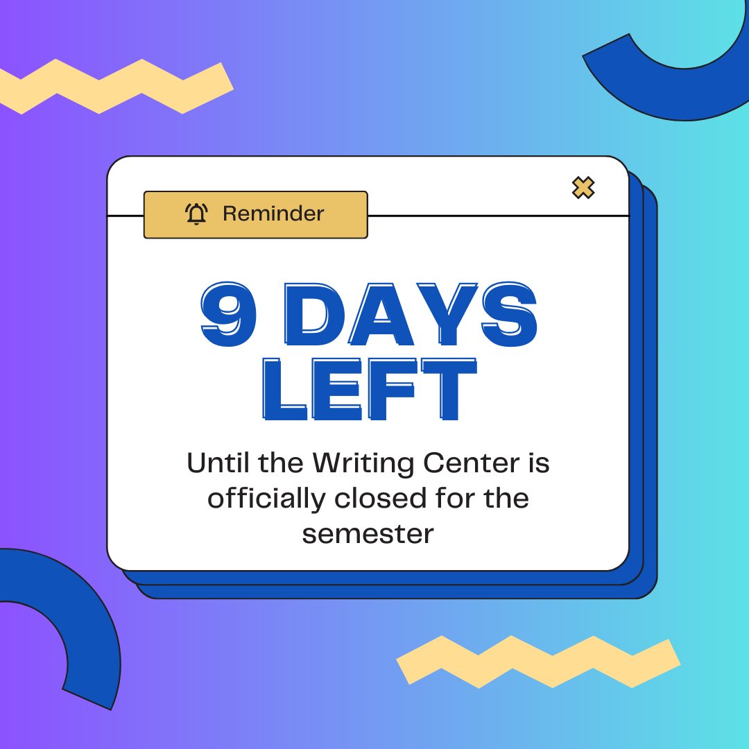 DeltaStateWC's tweet image. May 4th will be the last day to book an appointment with the Writing Center. Come see us before we close for the semester!