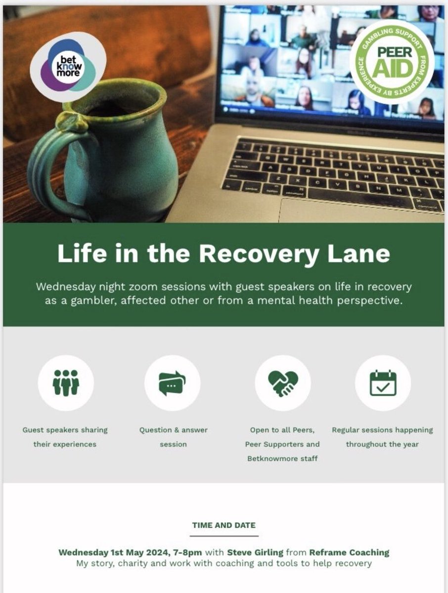 5 day warning people! @iamstevegirling from @CoachingReframe is joining our Life In The Recovery Lane session next Wednesday at 7pm on Zoom. If you want to attend what’s sure to be an interesting and insightful session, drop me a message or email oliver@peeraid.org. @Betknowmore