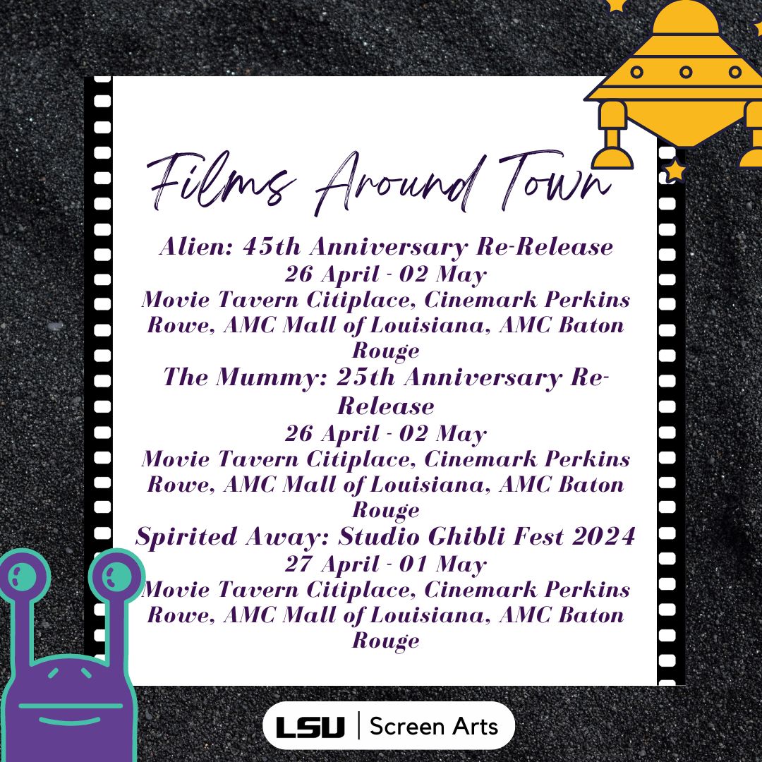 LSUScreenArts's tweet image. Take a break from studying and check out some film screenings around town this week! #geauxSCRN