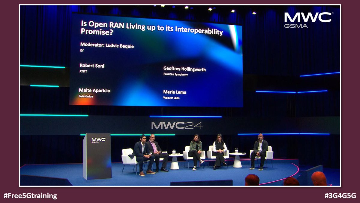 MWC 2024 Panel Discussion Session: Is Open RAN Living up to its Interoperability Promise? - mwcbarcelona.com/agenda/session…

#Free5Gtraining #3G4G5G #MWC24 #4G #5G #OpenRAN #WeaverLabs #RakutenSymphony #ATT #Telefonica #EY