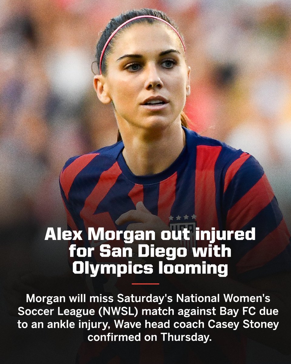 'She's out for this weekend, and then it'll be week by week from there,' Stoney said. Morgan is seeking to compete in her fourth Games for the United States women's national team this summer. More: spr.ly/6018bL4He