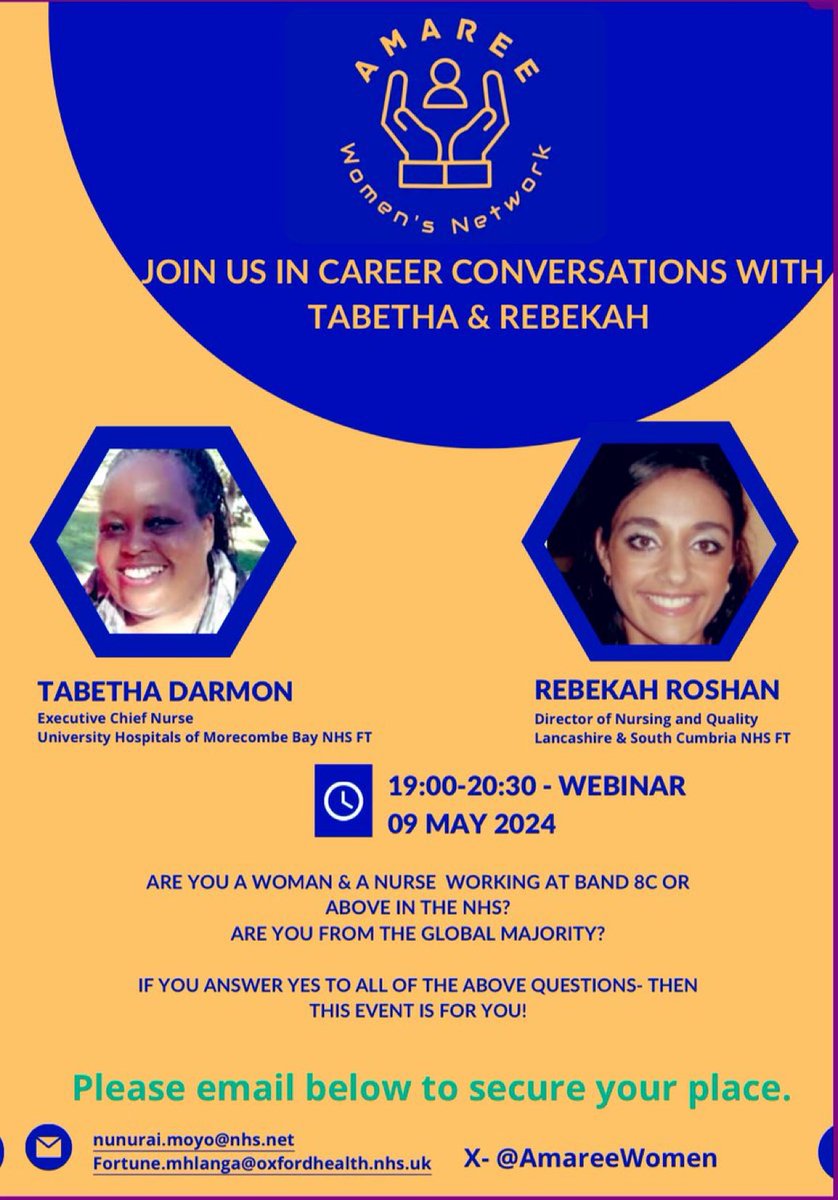 Please support @AmareeWomen in their programme supporting our nursing workforce. It will be an exciting event led by 2 fantastic nursing leaders @DarmonTabetha & @Bex2079 👏🏽👏🏽👏🏽 @JabaliNetwork @PNA_UKnurses @FSNA_UK @filipinonurseuk @dence10 @jen_cag @Louie_Horne…