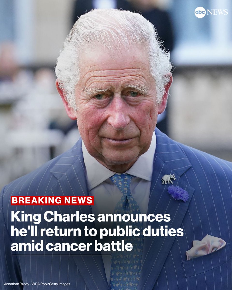 BREAKING: King Charles III will return to public duties next week, Buckingham Palace announced, a first since his cancer diagnosis was revealed publicly in February. trib.al/25qIAIg