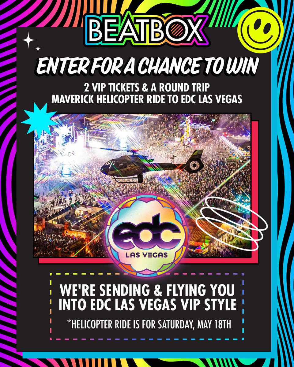 🚁 Enter for a chance to Win VIP tickets & a Helicopter Ride to EDC® Las Vegas 🎫   Come join us as we arrive Under the Electric Sky VIP style 🎆 We're hooking 1 of you + a friend up with a chance to win 2 VIP tickets + a roundtrip Maverick helicopter ride to @edc_lasvegas 🎉…