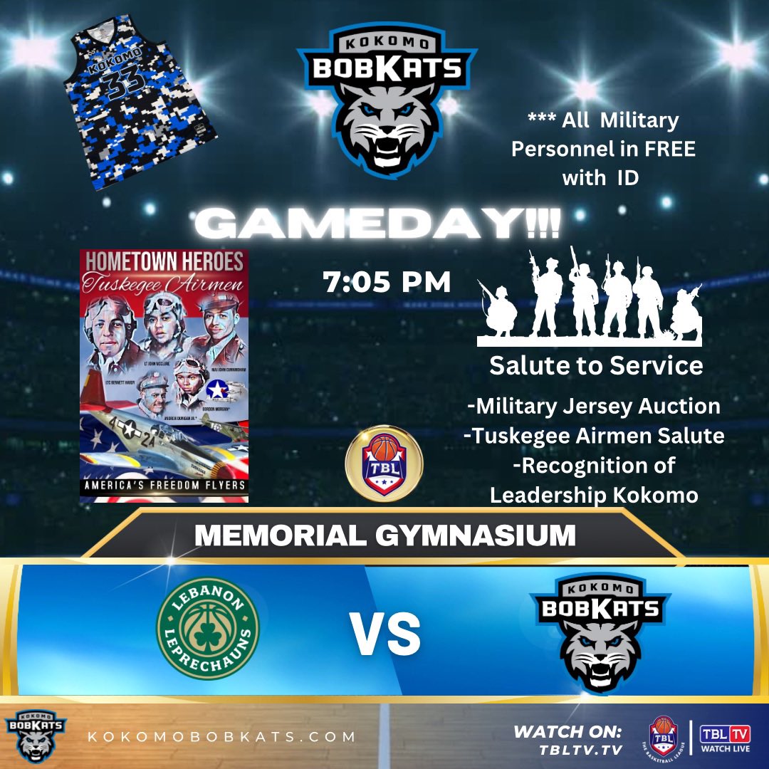 ITS GAMEDAY! One of our favorites tonight as we honor our wonderful armed forces! Don’t forget about our Jersey Auction! And NEW MERCH! Doors open at 6:00 - Tip-off at 7:00 MEMORIAL GYM earlywineauctions.hibid.com/catalog/538140… @tbasketballleague @leprechaunstbl #GoBobkats