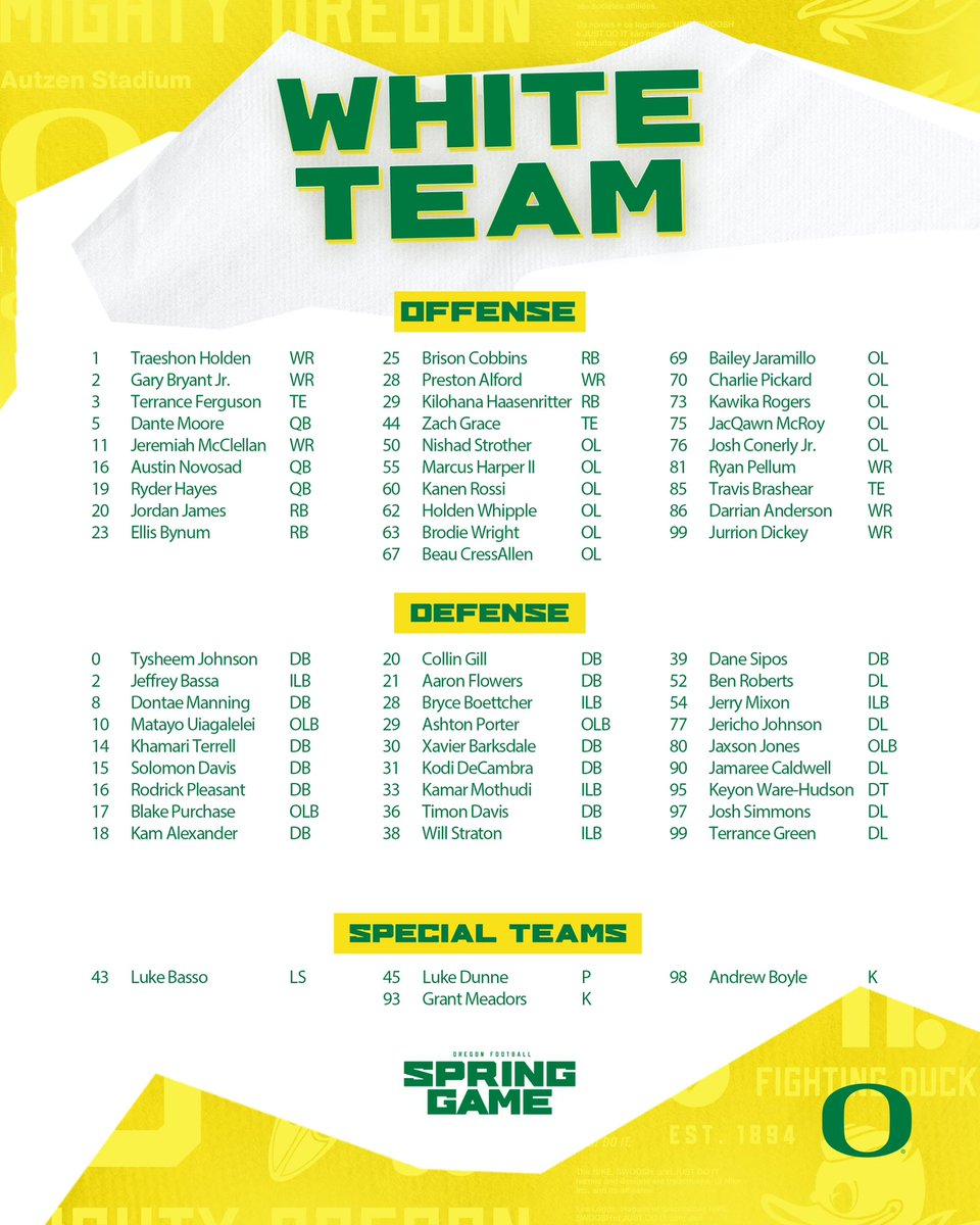 The teams are set!

Who are you riding with for tomorrow’s Spring Game? 🟢⚪️

#GoDucks