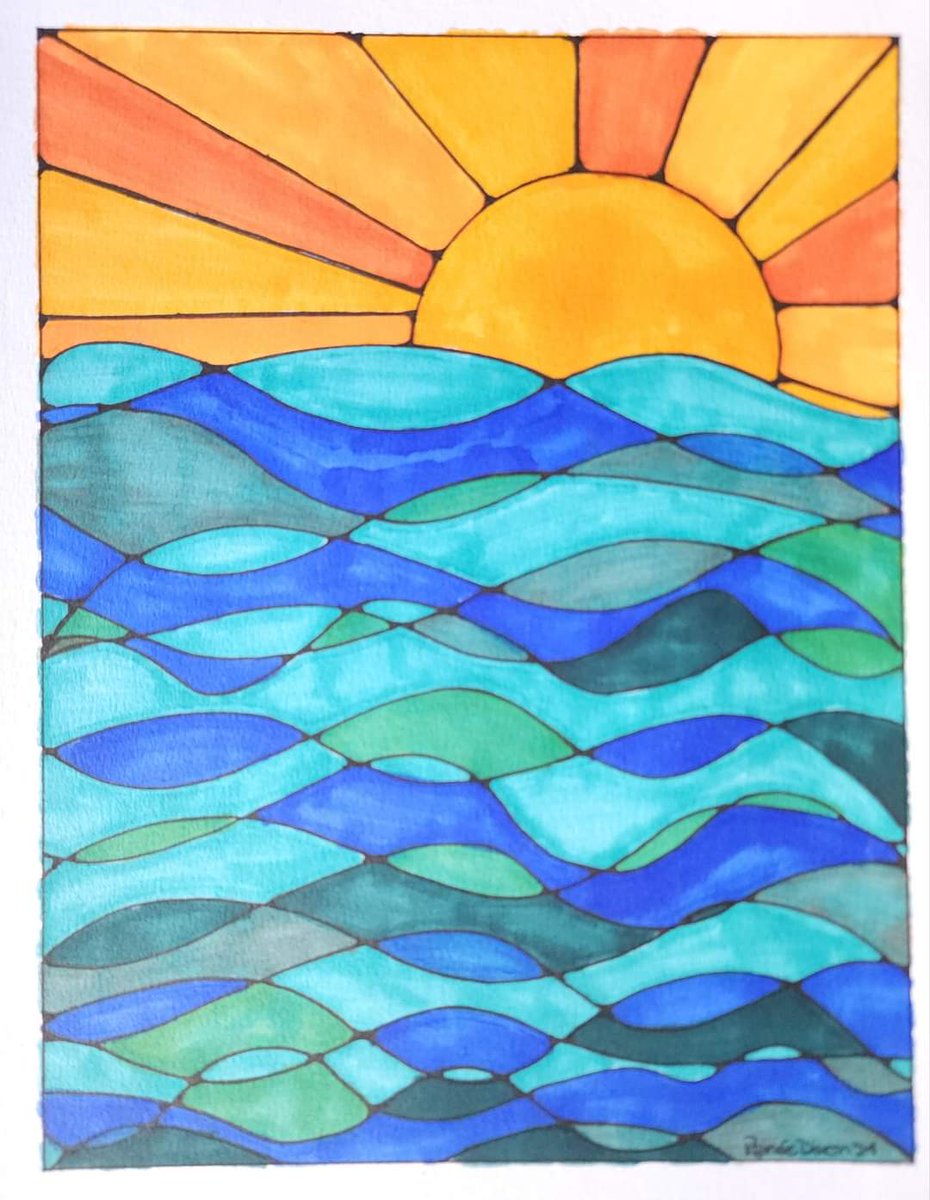✨️NEW ART✨️
Stained Glass Sea at Sunset 

#MyArtWork #Art #Artist #FacebookReels #ArtistTutorial #AndreaNelsonArt #Ocean #Markers #RenéeDixonArt #LowVision #LowVisionArtist #VisuallyImpaired