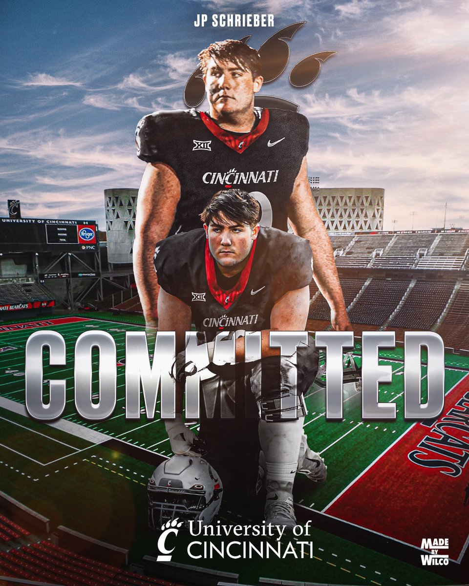 I am extremely blessed to announce my commitment to play football at the University of Cincinnati. Thanks to my family, friends and coaches who supported my dream to play at the next level. #AMDG #Bearcats @CoachSattUC @CoachCardwell_ @cwilsFB @Coach_Cass @SJPrep_Football