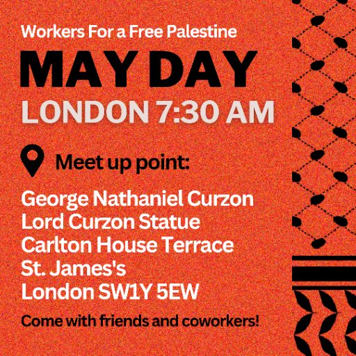 🚨LOCATION UPDATE FOR MAY DAY 🚨 For 7 months we've protested against the genocide in Gaza. We've forced the topic of an arms embargo onto the agenda, but the government and the arms industry bosses refuse to act. If they won't enforce an embargo, we will enforce it ourselves!