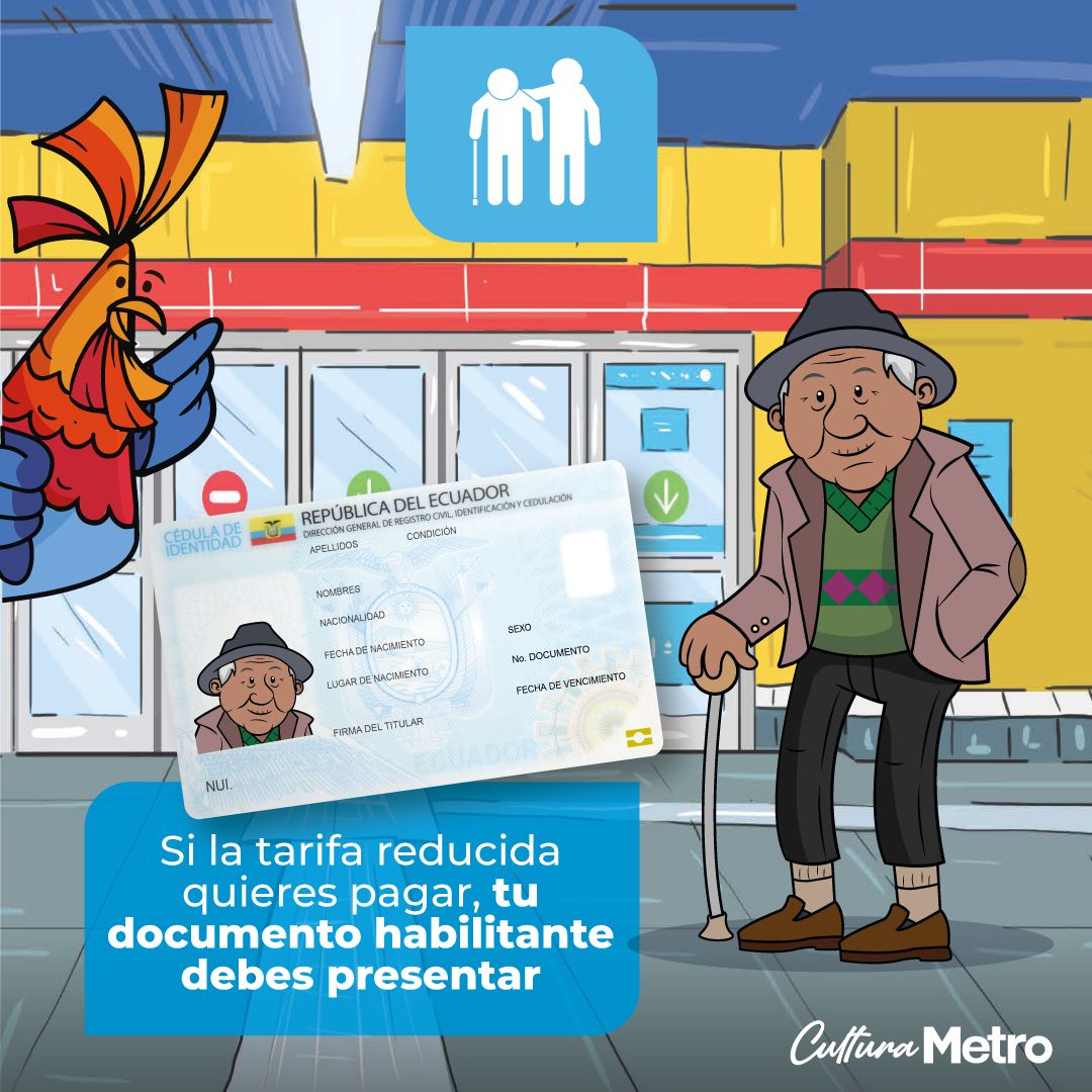 🚇#ElMetroDeQuitoRenace | Si en el Metro vas a viajar, esta información debes considerar👇. Los adultos mayores pagan $0.22 para ingresar al Metro de Quito. Eso sí, recuerda presentar tu cédula de identidad o cualquier documento que evidencie tu edad. #CulturaMetro #QuitoRenace