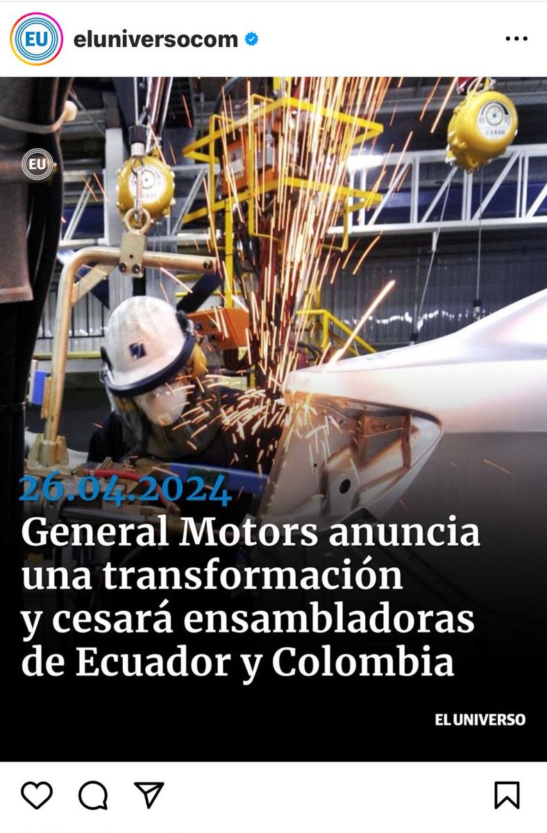 👁️ 🇪🇨 ojo General Motors no se transforman! No mienta @eluniversocom. Queda como una agencia de venta de venta vehículos. Se van porque en 7 años nos regresaron 30 años atrás. Se van porque no hay luz, porque nadie aguanta más la violencia criminal y el narcotráfico y los…