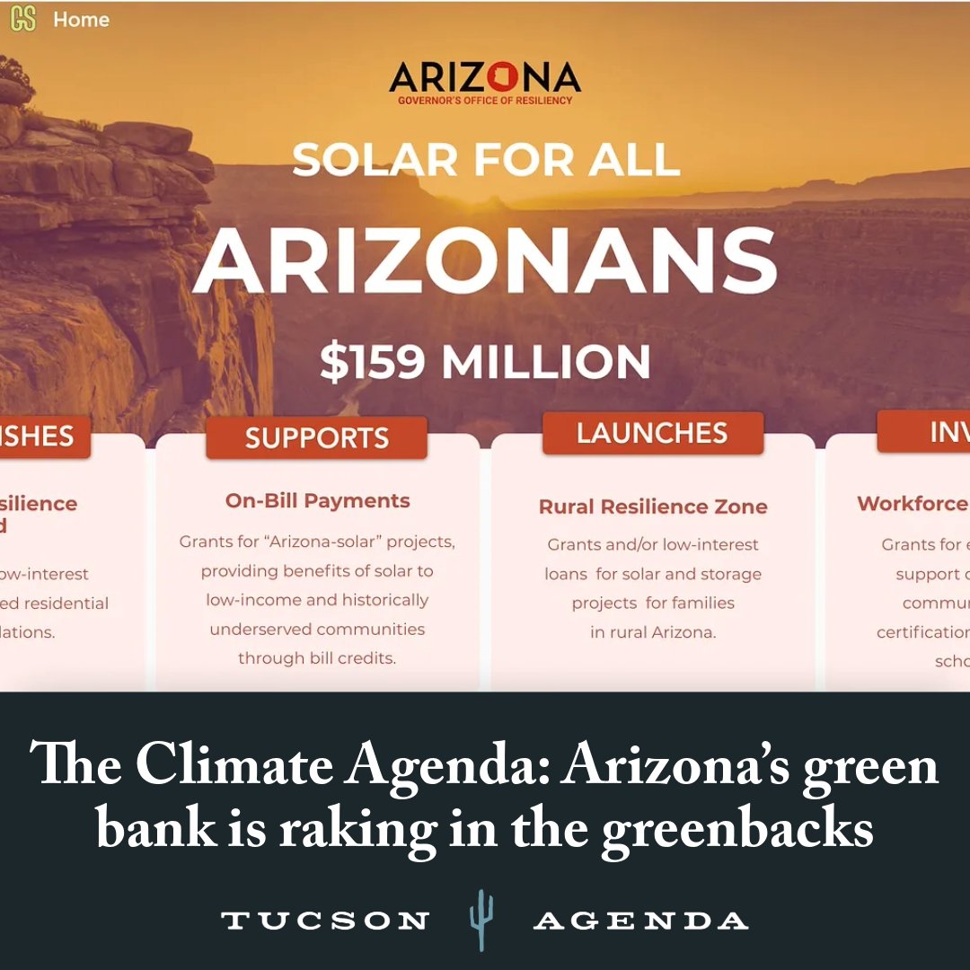 #Tucson is home to the first #GreenBank in the state. 🌿💰

They are easing money and looking for collaborators. 💸🤝

Tune in to today’s #Climate Agenda to learn about the first green bank in the state. 📰🌍

Link in bio 🔗

 #ClimateChange #Sustainability