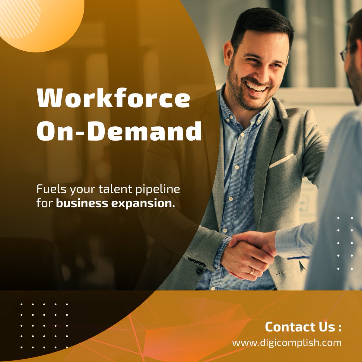 digicomplish's tweet image. Our Workforce On-Demand service enhances your ability to quickly find and recruit top talent, ensuring your talent pipeline is robust and aligned with your business growth goals.

#TalentAcquisition #HiringSolutions #WorkforceOnDemand #IndustryExperts #TeamBuilding #Digicomplish