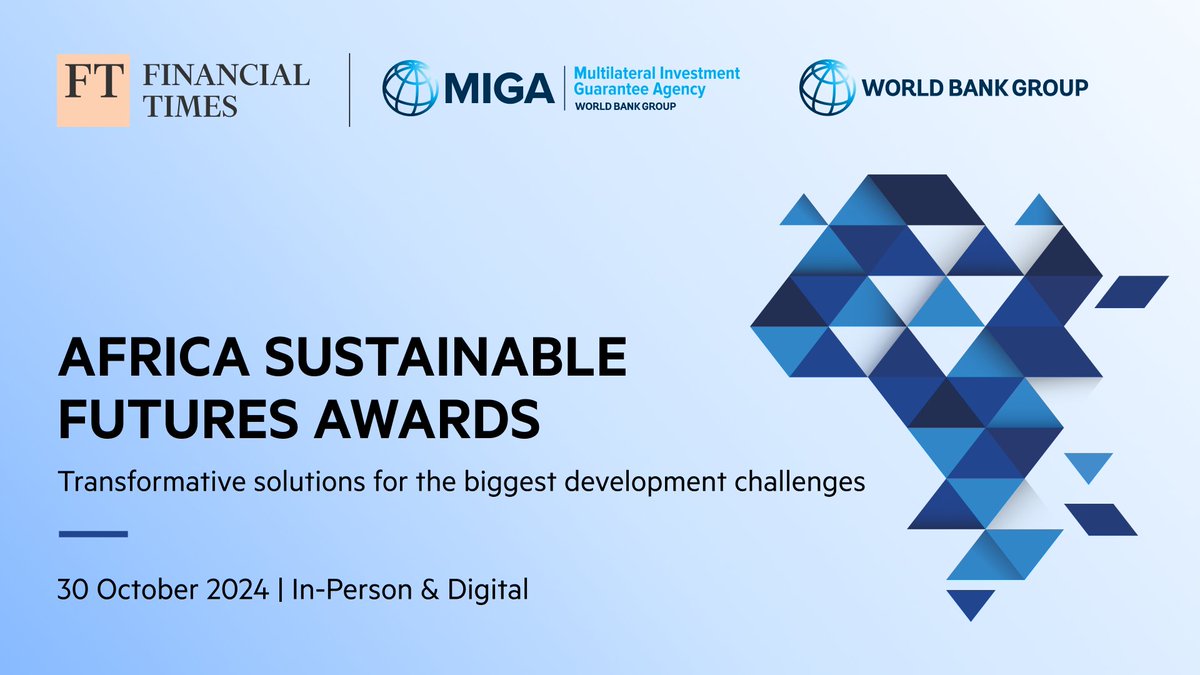 The Financial Times & @MIGA have launched the #AfricaSFAwards to promote innovative solutions to development challenges in #Africa. The awards aim to recognize transformative projects that address significant development challenges. 
 
More: wrld.bg/Om5650RpltZ 

 @FT @ftlive