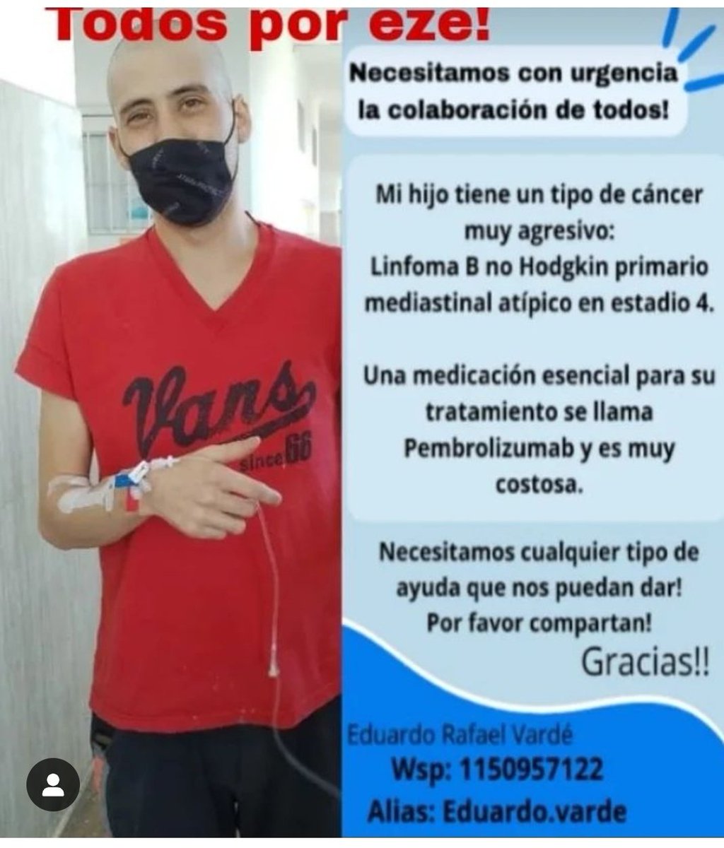 @malepichot Male, el hijo de una alumna tiene linfoma no hodgkin (algo similar de lo que yo me curé) y hay una 'figurita difícil' que es el Pembrolizumab. Hace MESES no se consigue. Si podes dale rt a ver si a alguien le quedó de su tratamiento🙏🏼 (porque estos siniestros no hacen NADA)