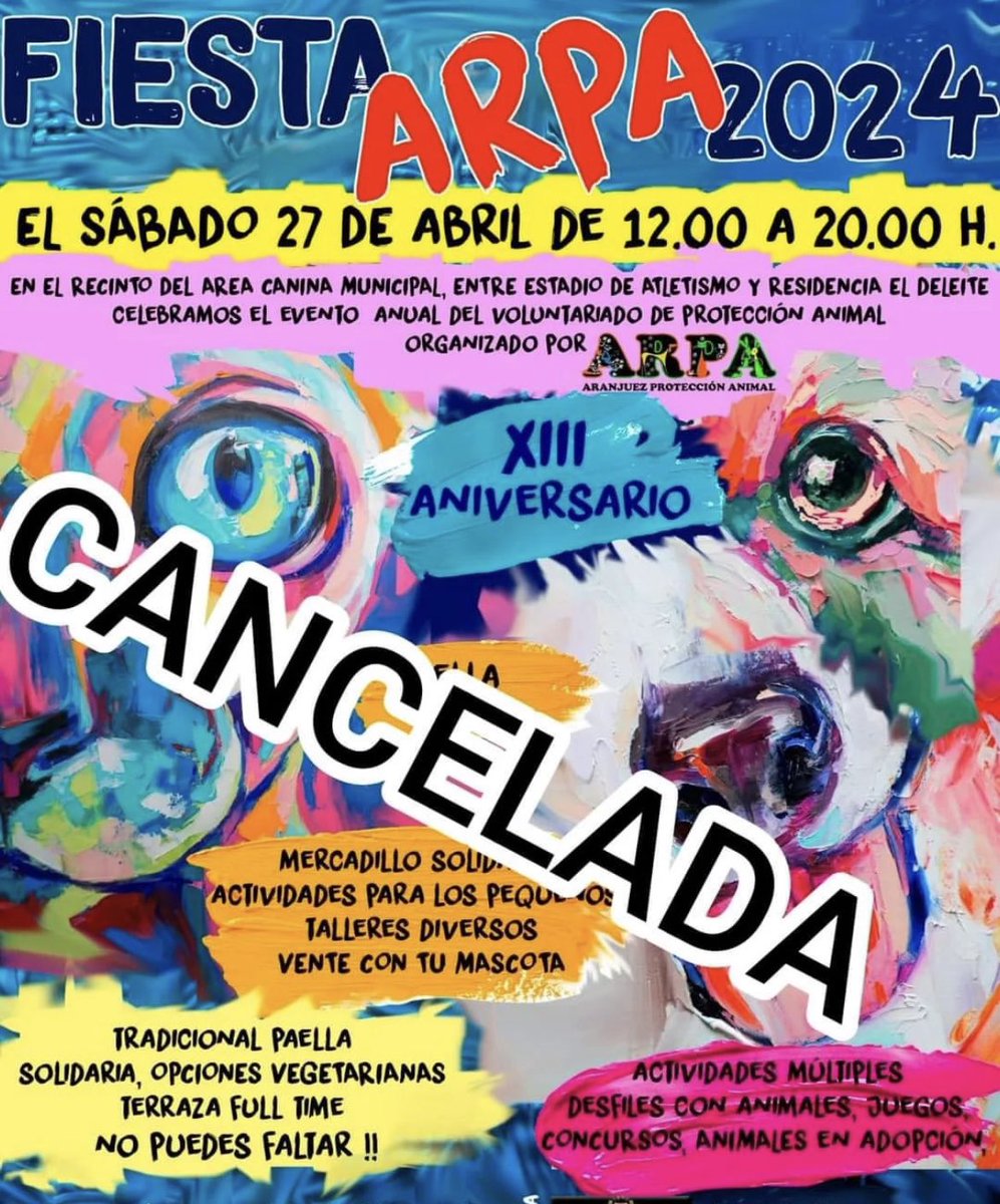 Cancelada la Fiesta ARPA del sábado 27 de abril por motivos meteorológicos.