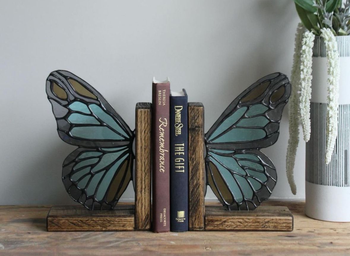 Stained glass butterfly bookend