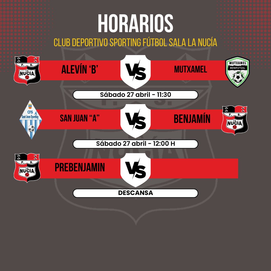 📆HORARIOS | ⚽️Estos son los partidos de nuestros equipos de la base para este fin de semana. #academia👶🏻 #vamosnucía❤️🖤